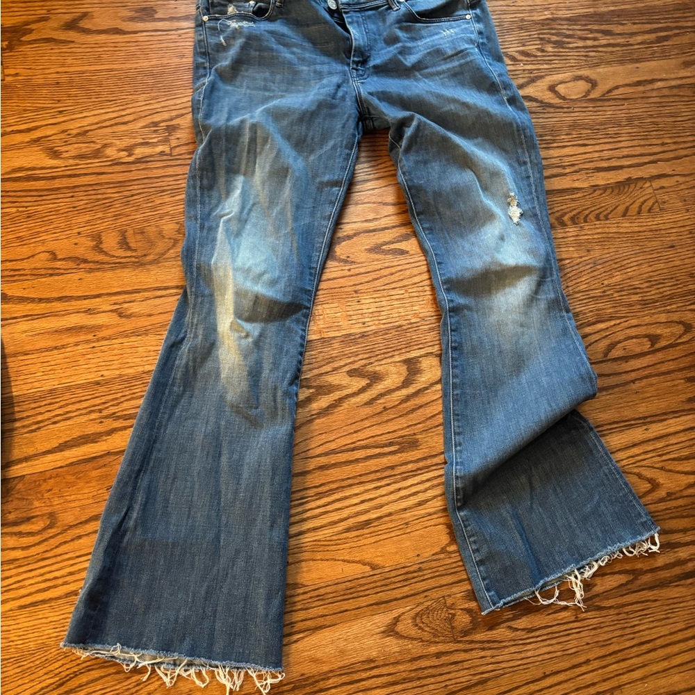 MOTHER Blue Distressed Flare Jeans